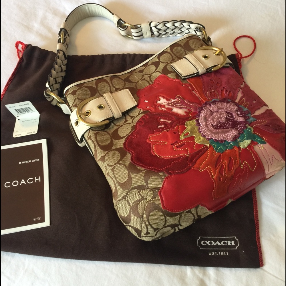Coach Handbag with Poppy flower appliqué